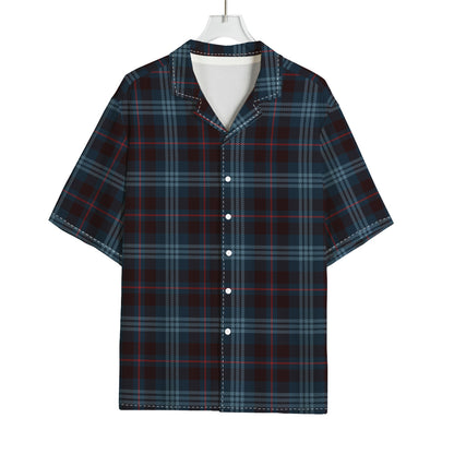 Dark Blue Tartan Pattern Print Rayon Hawaiian Shirt