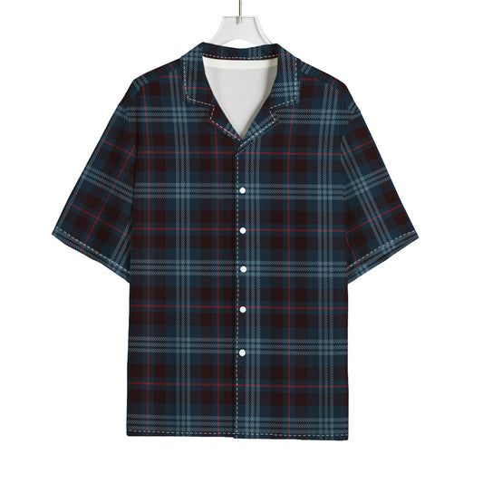 Dark Blue Tartan Pattern Print Rayon Hawaiian Shirt