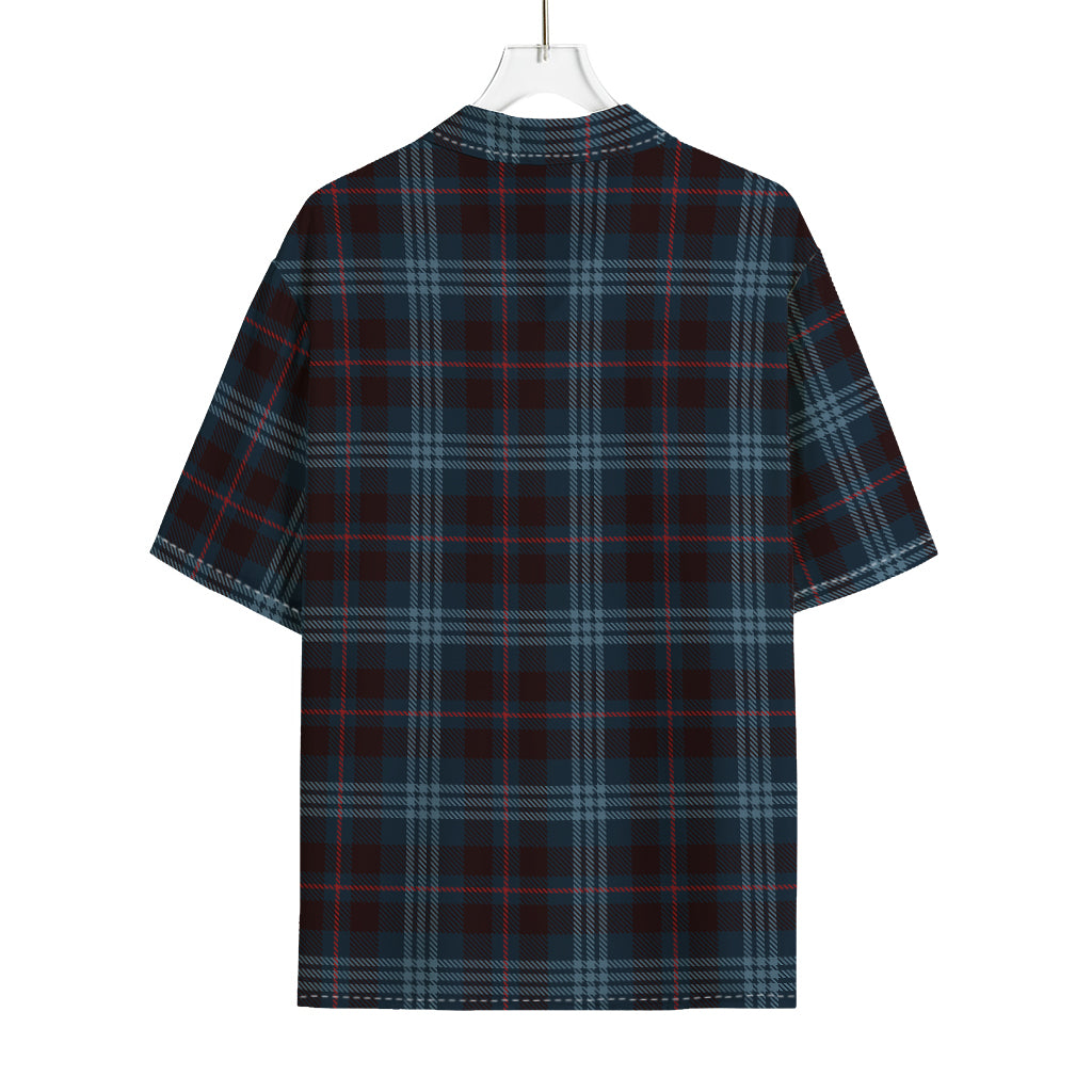 Dark Blue Tartan Pattern Print Rayon Hawaiian Shirt