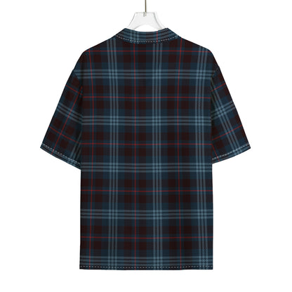 Dark Blue Tartan Pattern Print Rayon Hawaiian Shirt