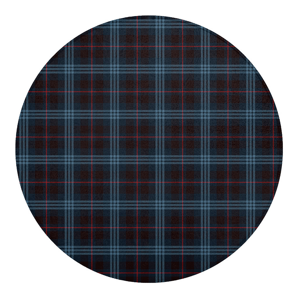 Dark Blue Tartan Pattern Print Round Blanket