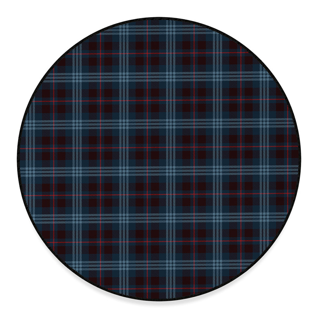 Dark Blue Tartan Pattern Print Round Floor Mat