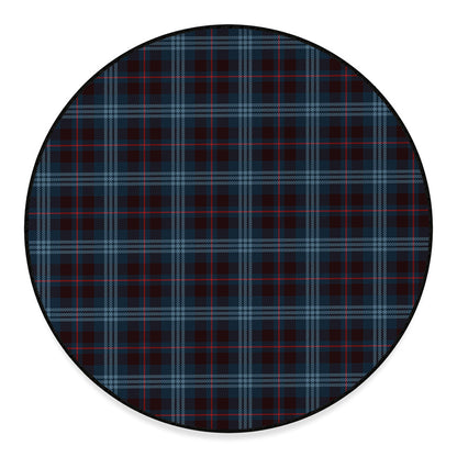 Dark Blue Tartan Pattern Print Round Floor Mat