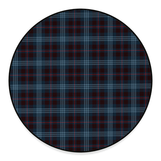 Dark Blue Tartan Pattern Print Round Floor Mat
