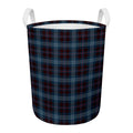 Dark Blue Tartan Pattern Print Round Laundry Basket