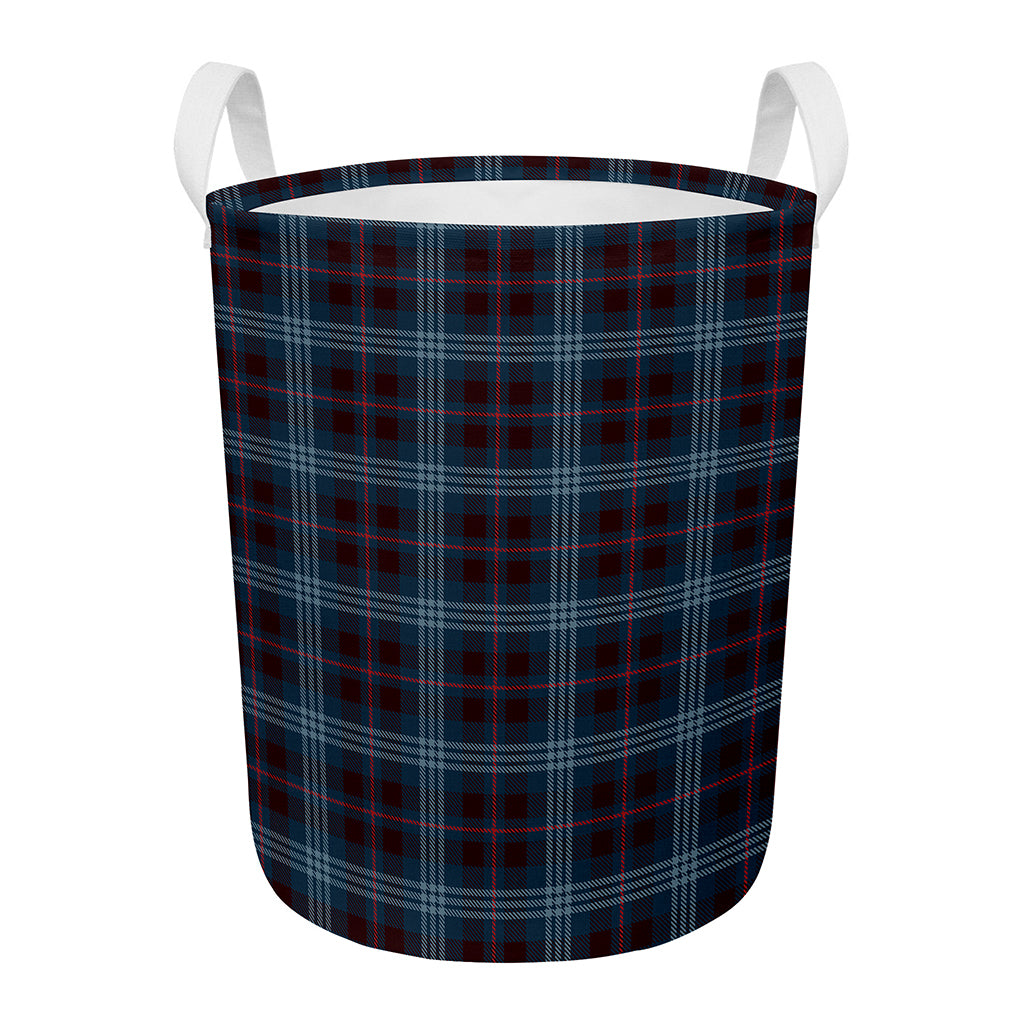 Dark Blue Tartan Pattern Print Round Laundry Basket