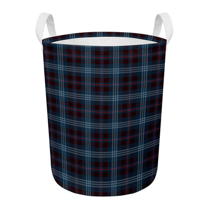 Dark Blue Tartan Pattern Print Round Laundry Basket