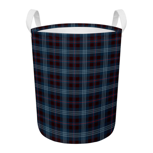 Dark Blue Tartan Pattern Print Round Laundry Basket