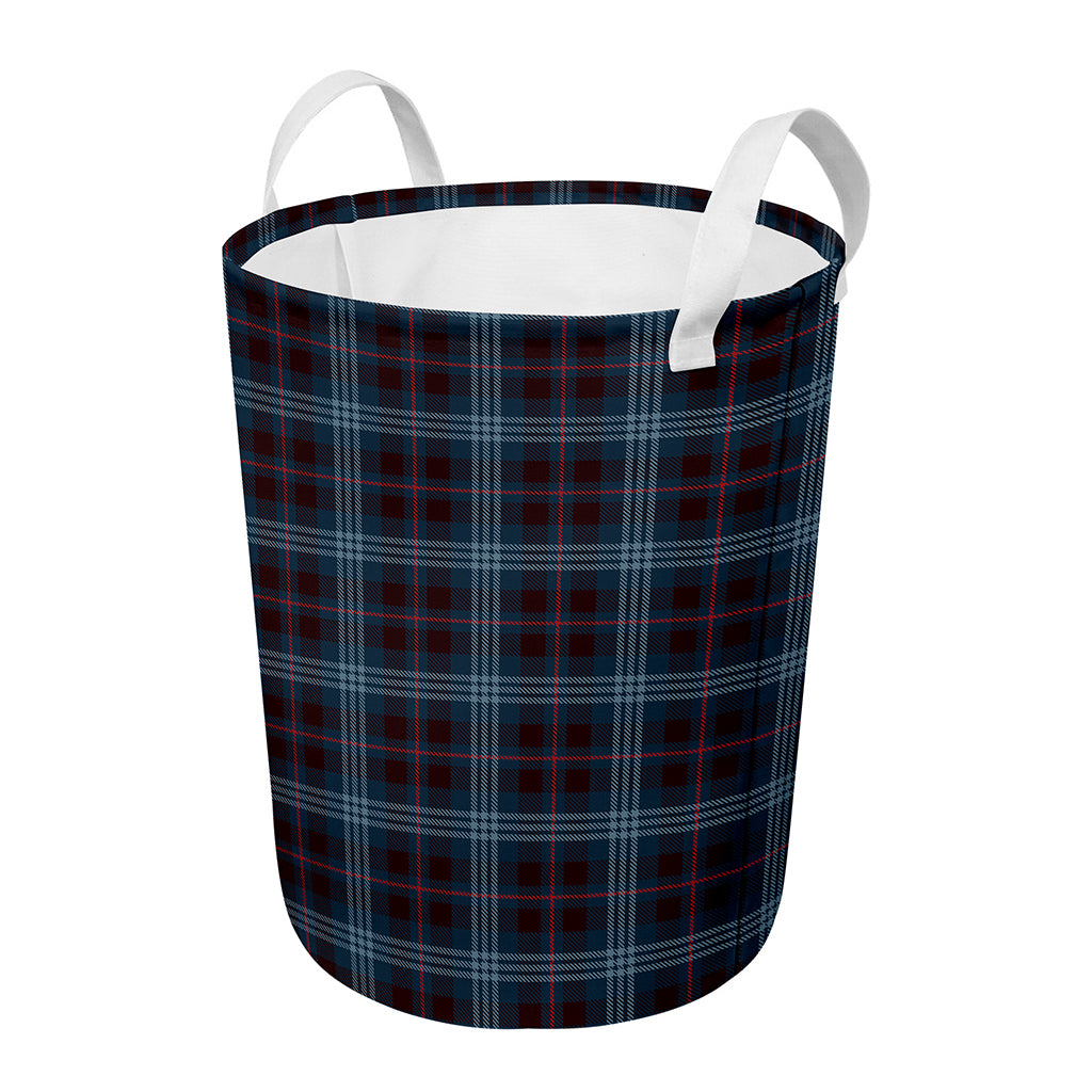 Dark Blue Tartan Pattern Print Round Laundry Basket