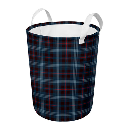 Dark Blue Tartan Pattern Print Round Laundry Basket