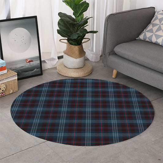 Dark Blue Tartan Pattern Print Round Rug