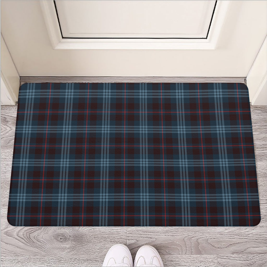 Dark Blue Tartan Pattern Print Rubber Doormat