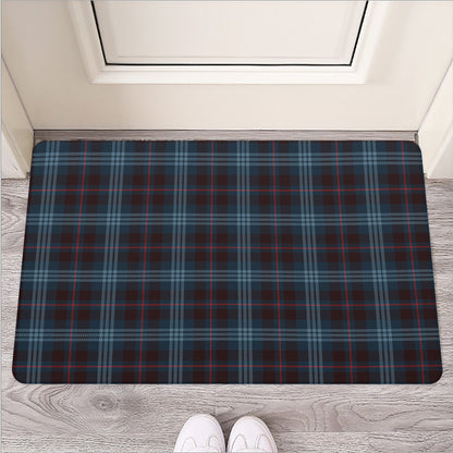Dark Blue Tartan Pattern Print Rubber Doormat