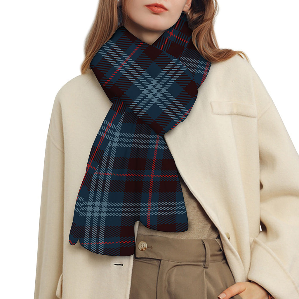Dark Blue Tartan Pattern Print Scarf