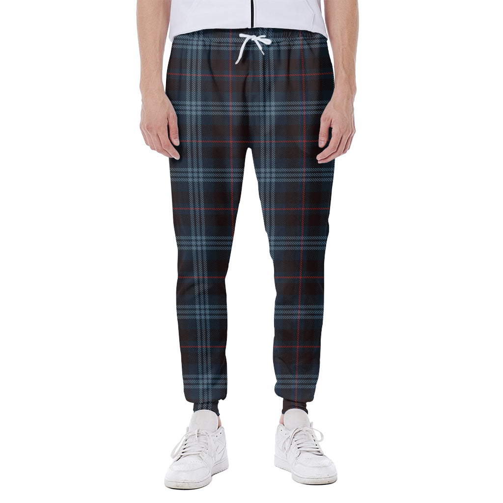 Dark Blue Tartan Pattern Print Scuba Joggers