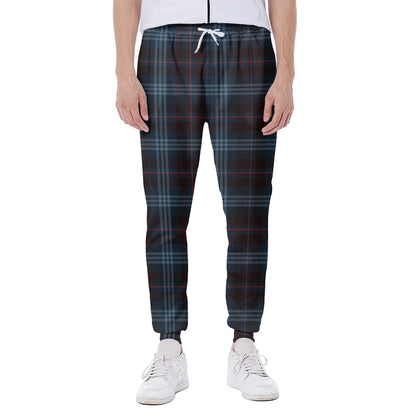 Dark Blue Tartan Pattern Print Scuba Joggers