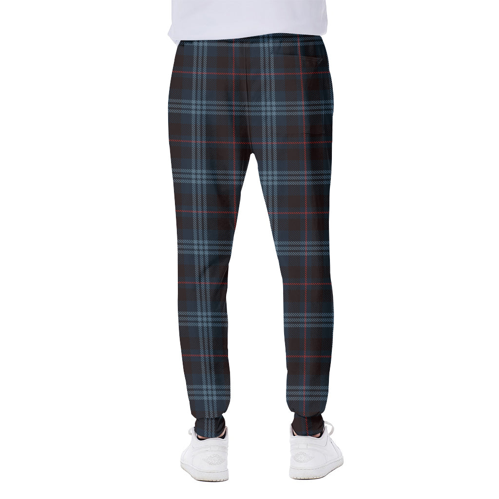 Dark Blue Tartan Pattern Print Scuba Joggers