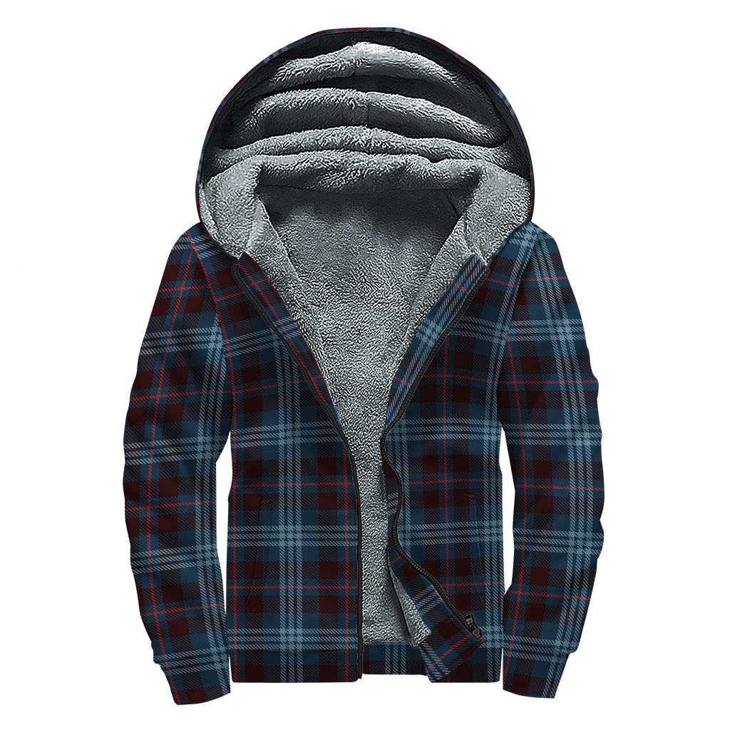 Dark Blue Tartan Pattern Print Sherpa Lined Zip Up Hoodie
