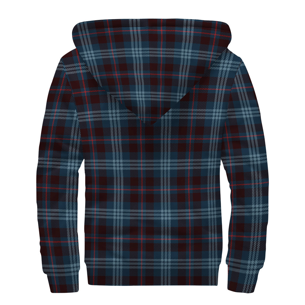 Dark Blue Tartan Pattern Print Sherpa Lined Zip Up Hoodie