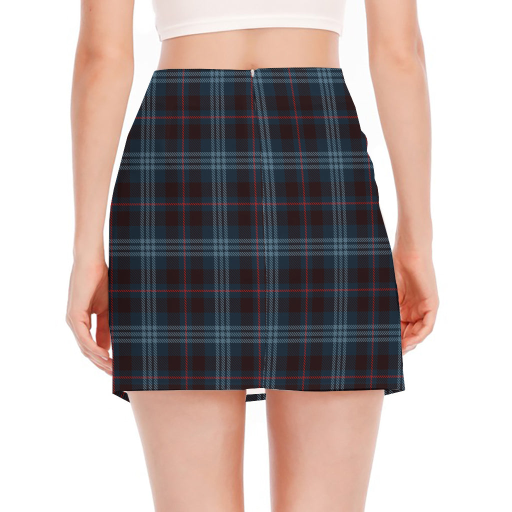 Dark Blue Tartan Pattern Print Side Slit Mini Skirt