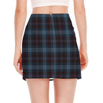 Dark Blue Tartan Pattern Print Side Slit Mini Skirt