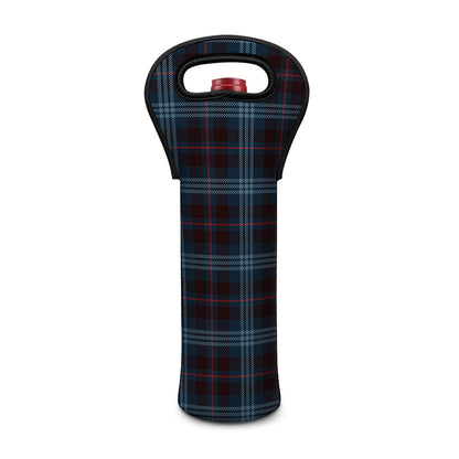 Dark Blue Tartan Pattern Print Single Neoprene Wine Tote