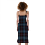 Dark Blue Tartan Pattern Print Slim Fit Midi Cami Dress