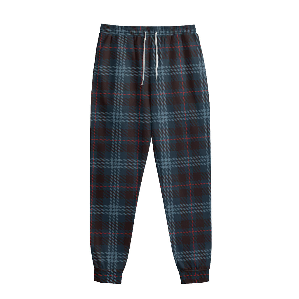 Dark Blue Tartan Pattern Print Sweatpants