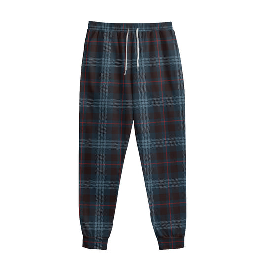 Dark Blue Tartan Pattern Print Sweatpants