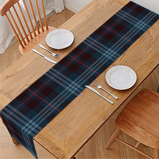 Dark Blue Tartan Pattern Print Table Runner