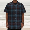 Dark Blue Tartan Pattern Print Textured Short Sleeve Shirt
