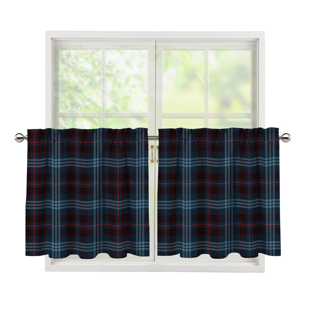 Dark Blue Tartan Pattern Print Tier Curtains