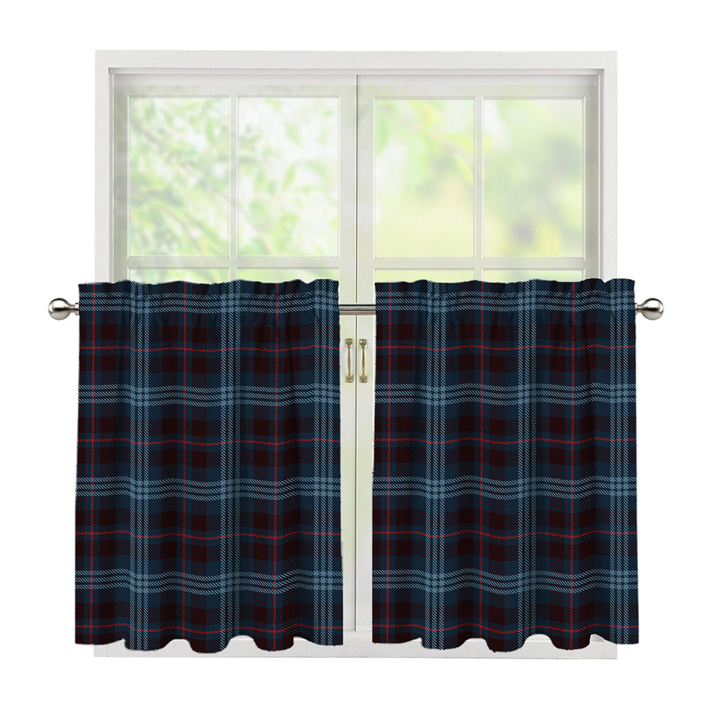 Dark Blue Tartan Pattern Print Tier Curtains