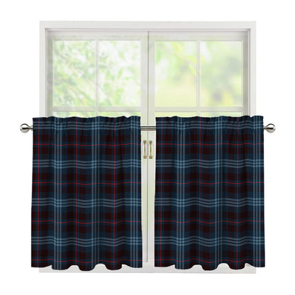 Dark Blue Tartan Pattern Print Tier Curtains