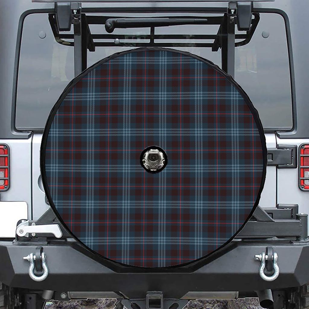 Dark Blue Tartan Pattern Print Tire Cover With Camera Hole