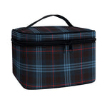 Dark Blue Tartan Pattern Print Travel Makeup Bag