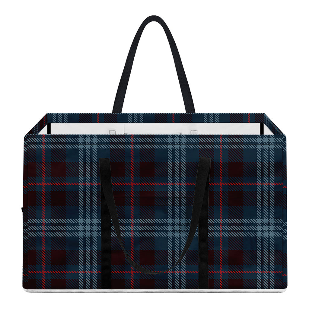 Dark Blue Tartan Pattern Print Utility Tote Bag