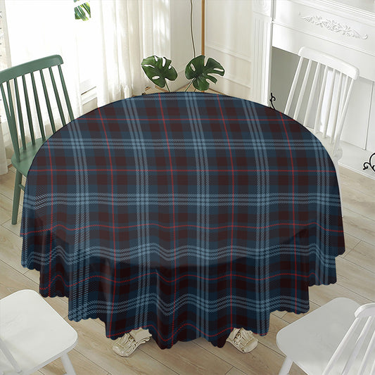 Dark Blue Tartan Pattern Print Waterproof Round Tablecloth