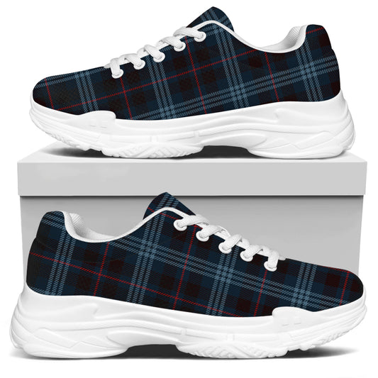 Dark Blue Tartan Pattern Print White Chunky Shoes