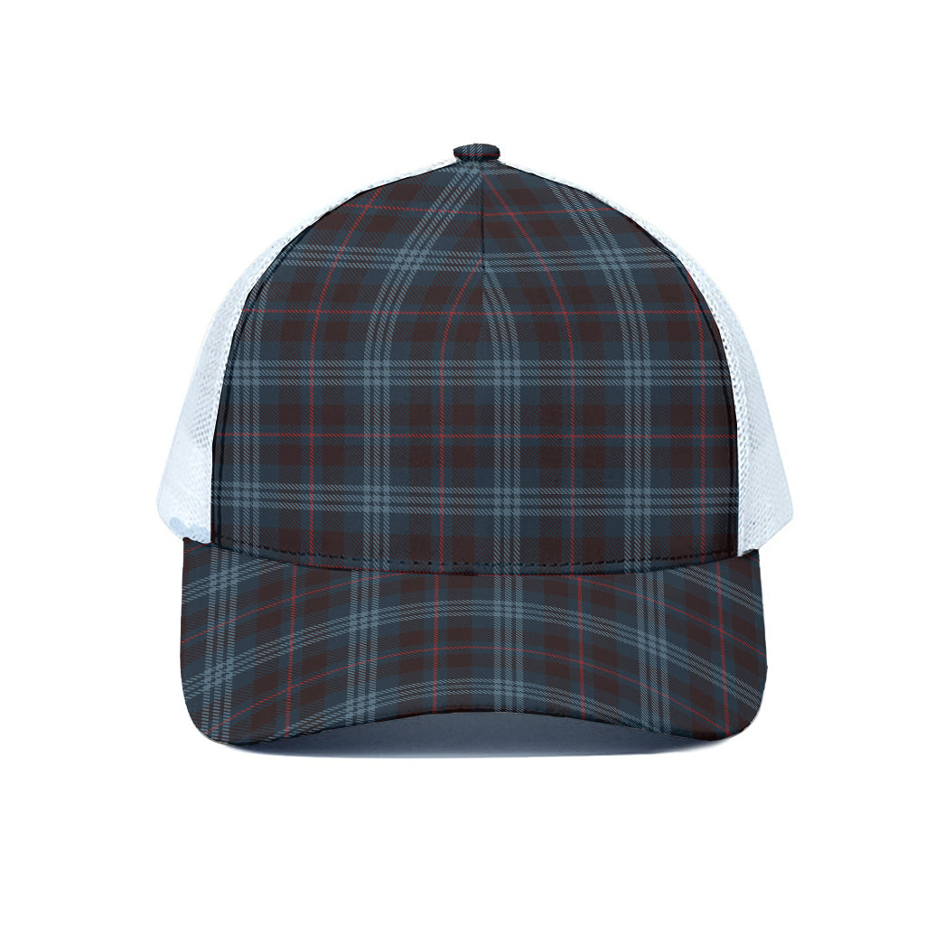 Dark Blue Tartan Pattern Print White Mesh Trucker Cap