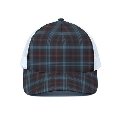 Dark Blue Tartan Pattern Print White Mesh Trucker Cap