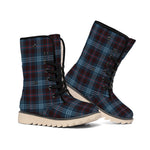 Dark Blue Tartan Pattern Print Winter Boots