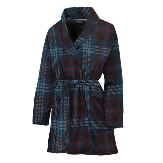 Dark Blue Tartan Pattern Print Women's Bathrobe