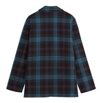 Dark Blue Tartan Pattern Print Women's Blazer