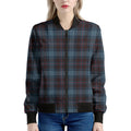 Dark Blue Tartan Pattern Print Women's Bomber Jacket