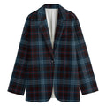 Dark Blue Tartan Pattern Print Women's Cotton Blazer
