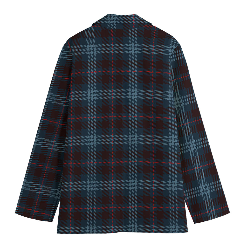 Dark Blue Tartan Pattern Print Women's Cotton Blazer