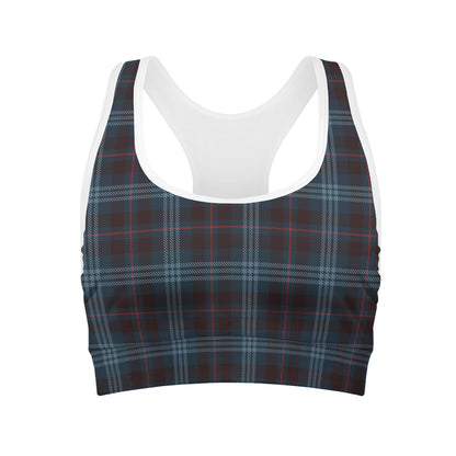 Dark Blue Tartan Pattern Print Women's Sports Bra