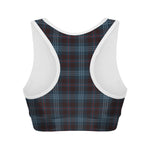 Dark Blue Tartan Pattern Print Women's Sports Bra