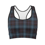 Dark Blue Tartan Pattern Print Women's Sports Bra